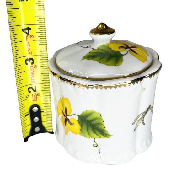 VTG I. Godinger & Co VANITY CANISTER + LID 4" Dragonfly Bee Flowers Gold Tivoli - Picture 7 of 9